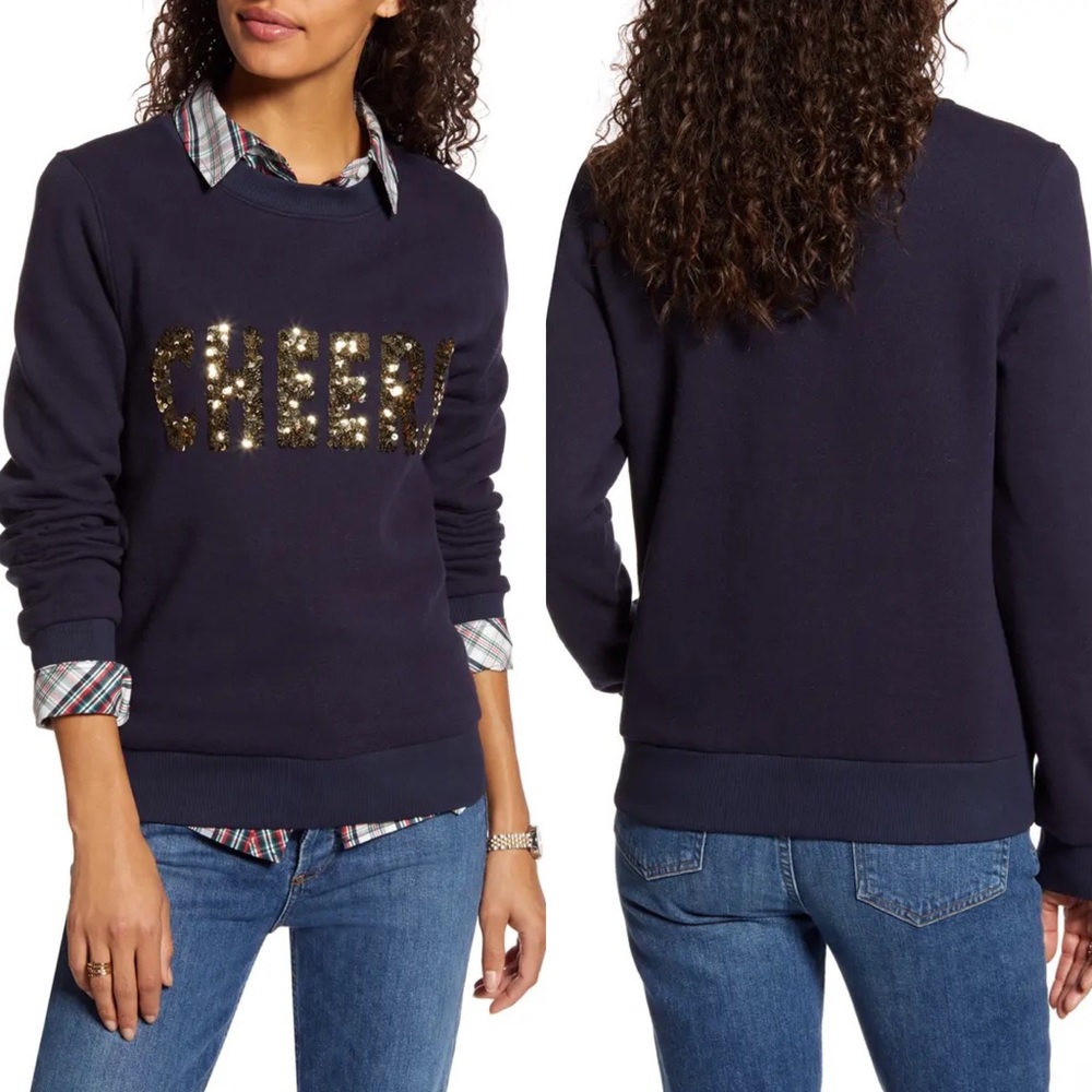 Sequin Cheers Graphic Cotton Blend Sweatshirt